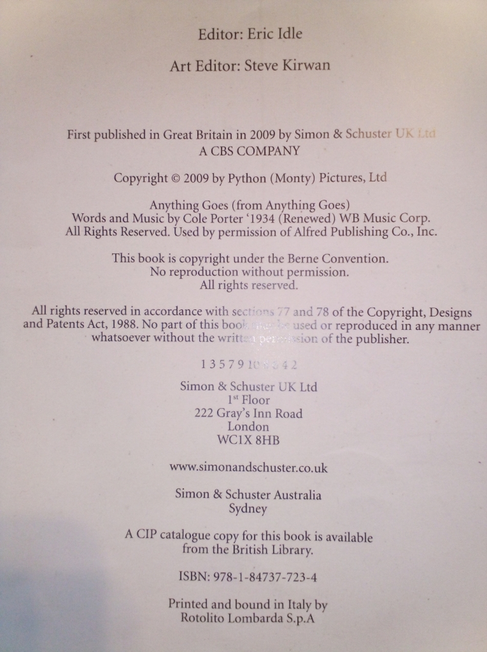 Monty Python Live 40th Anniversary 2009 Eric Idle Simon & Schuster Hardcover - Picture 5 of 10